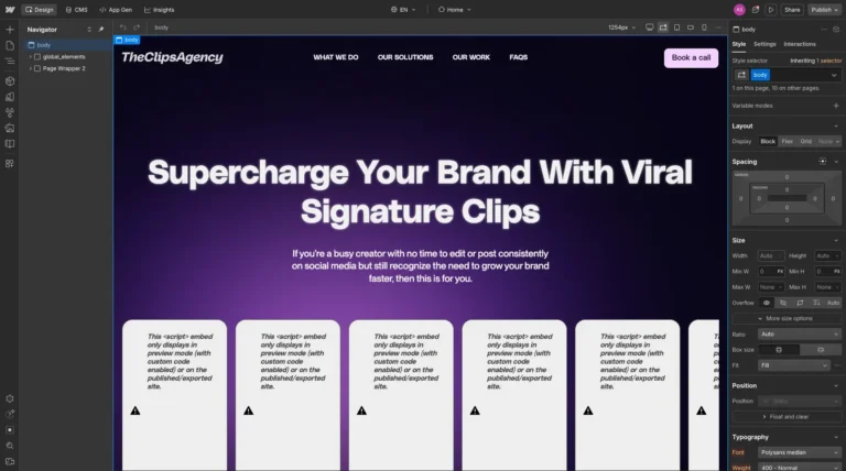 Webflow Dashboard Screenshot